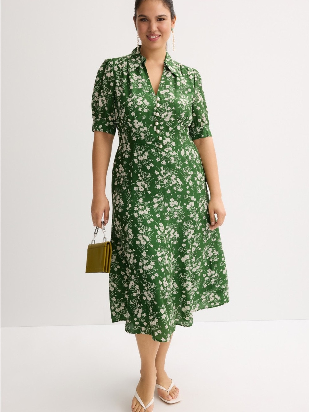 LK Bennett Green Floral Midi Dress